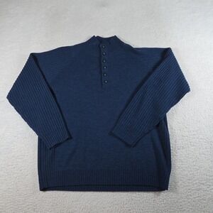 Eddie Bauer Mens Size M Blue 100% Italian Merino Wool 6 Button Pullover Sweater